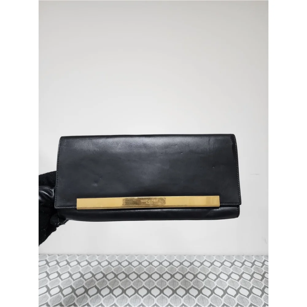 YVES SAINT LAURENT Smooth Calfskin Leather Lutetia Flap Clutch Bag Black - Picture 5 of 12